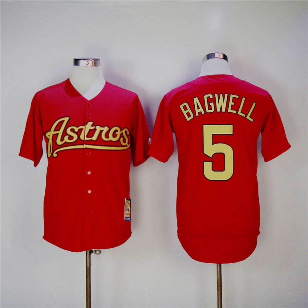 Men Houston Astros #5 Bagwell Red Throwback MLB Jerseys